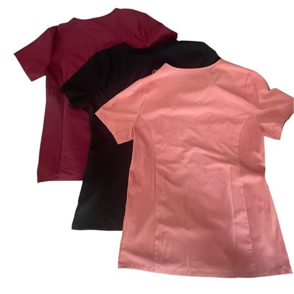 Hanes Comfort Scrub Top Bundle of 3 Womens Medium Pink Black Burgundy - Picture 3 of 7